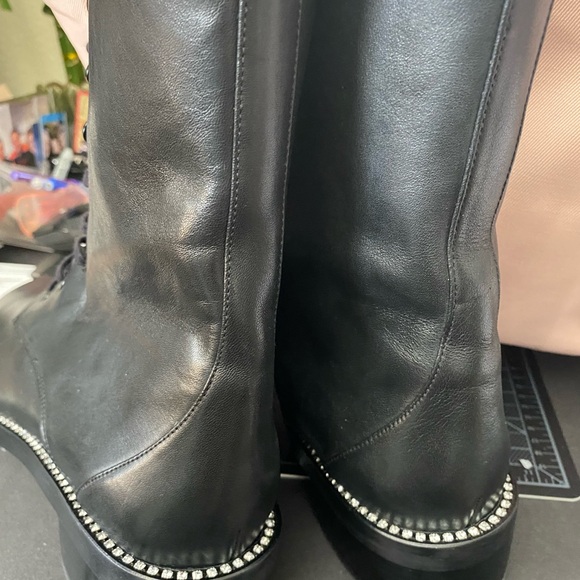 Stuart Weitzman Women Black leather/Swarovski combat boots laced size 41 - Picture 2 of 6